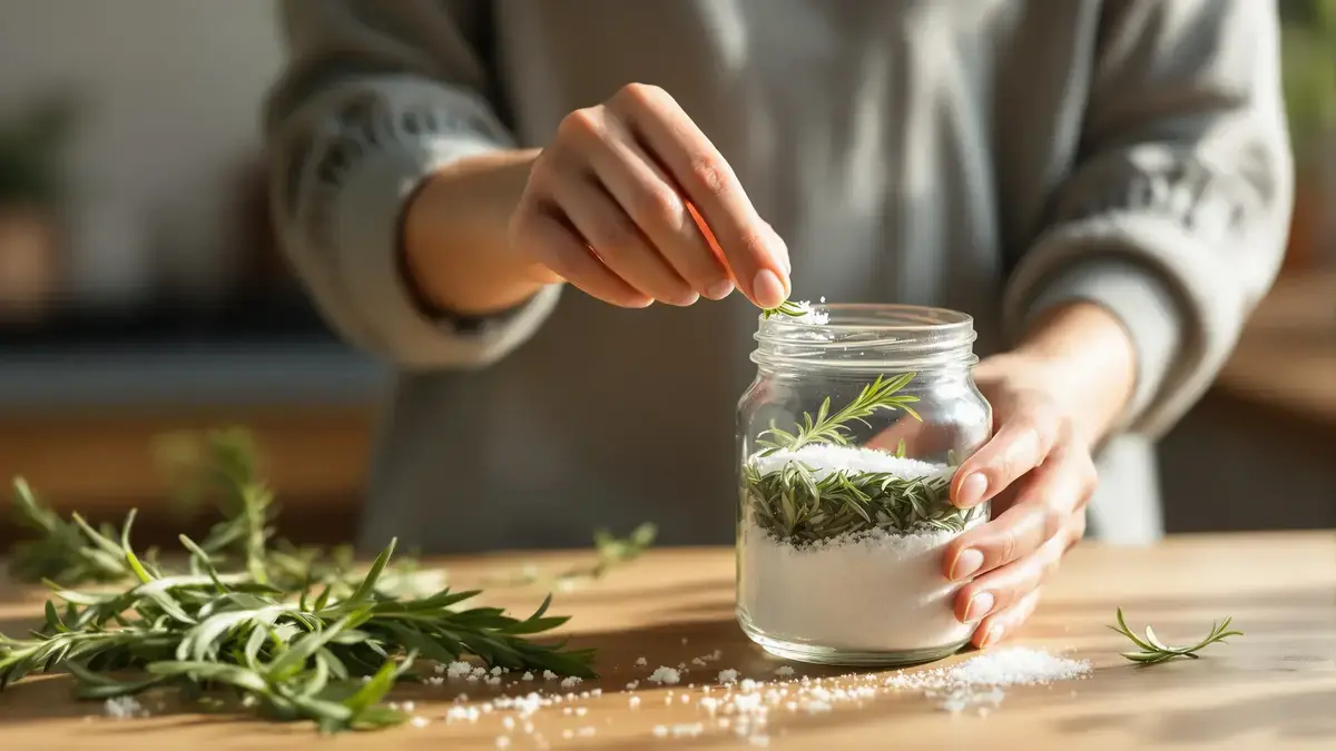 רוזמרין ומלח גס היתרון של שמירתם יחד בעציץ פנימי