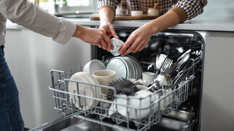 לא כימיקלים ולא ספוג: הטריק המפתיע הזה עם אלומיניום יהפוך את המדיח ליעיל יותר ויעניק לכלים ברק שלא הכרתם