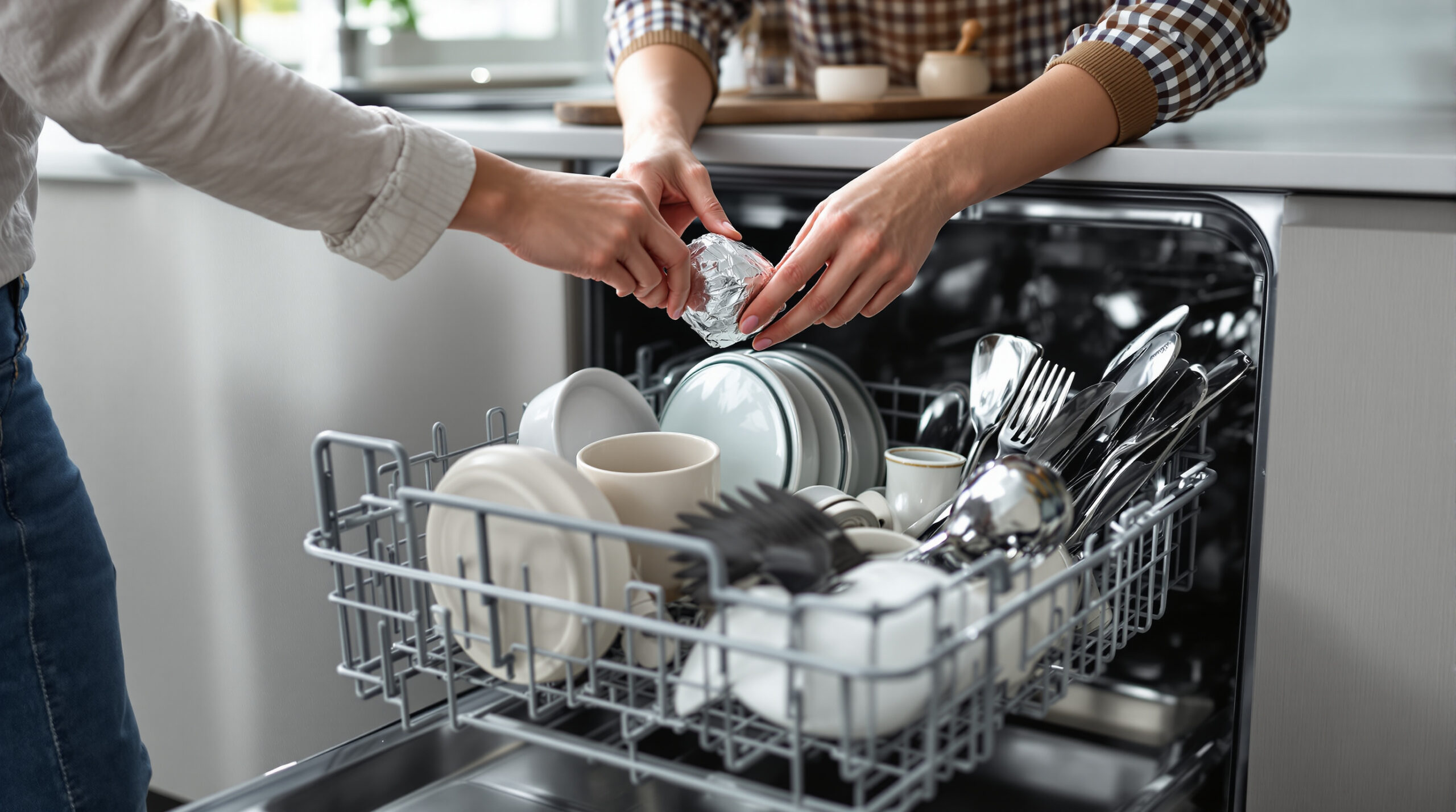 לא כימיקלים ולא ספוג: הטריק המפתיע הזה עם אלומיניום יהפוך את המדיח ליעיל יותר ויעניק לכלים ברק שלא הכרתם