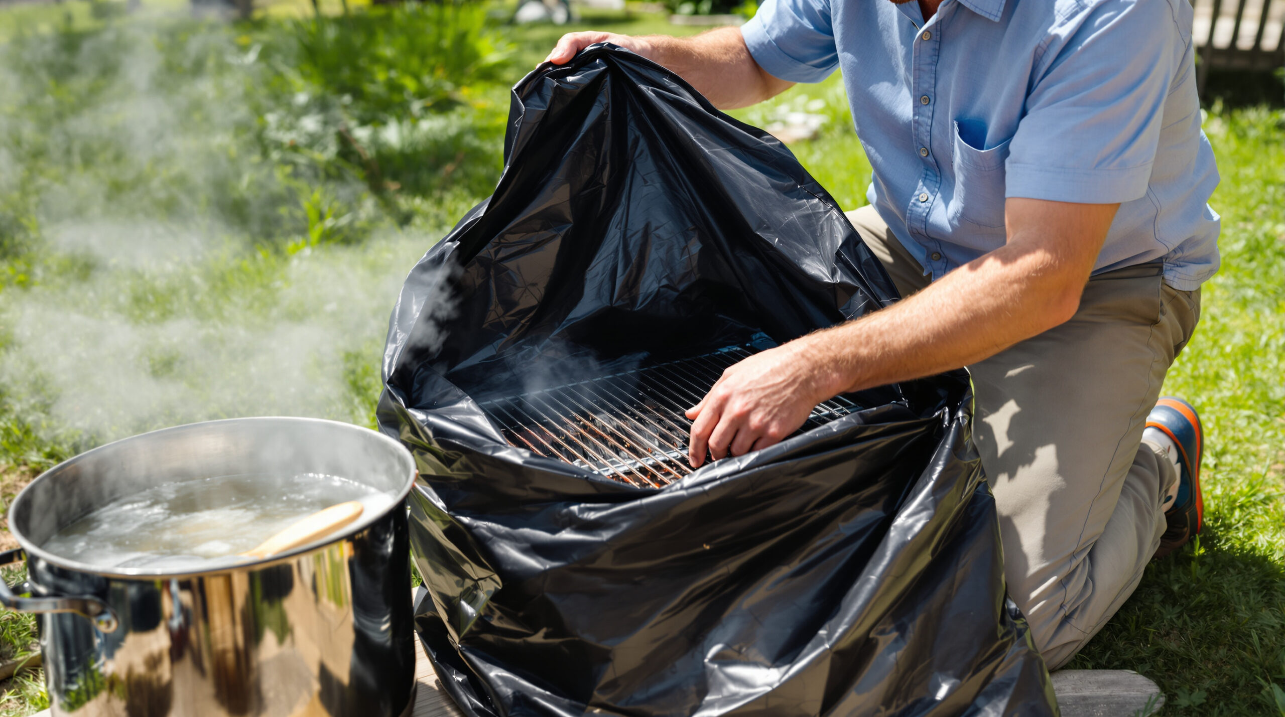 בלי סבון ובלי כימיקלים: הטריק הפשוט עם שקית אשפה שמחזיר לרשתות המנגל את הברק של היום הראשון
